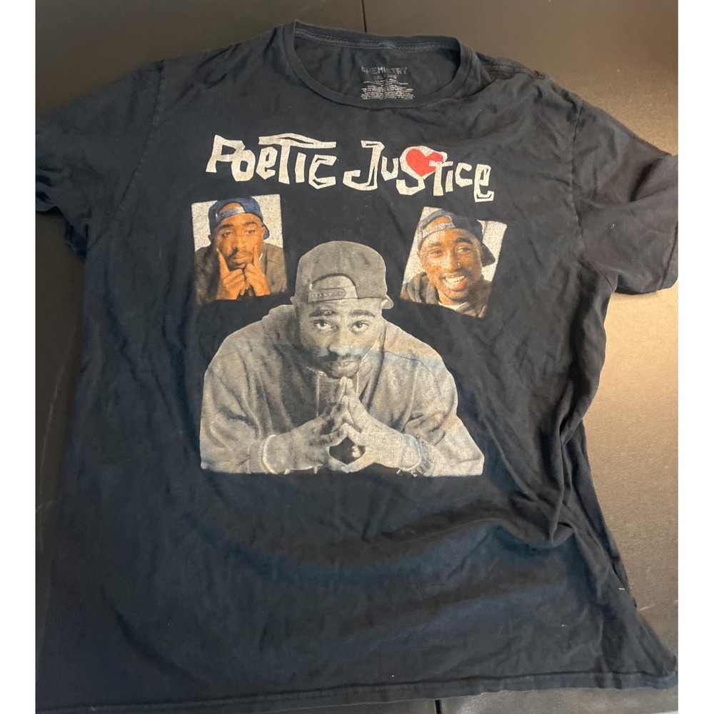 Tupac Poetic‎ Justice Men's 2X Black Graphic T-Shirt Faded